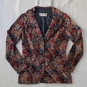 70s Vintage Alpaq California Pattern Velvet Blazer Lapel Floral Whimsygoth